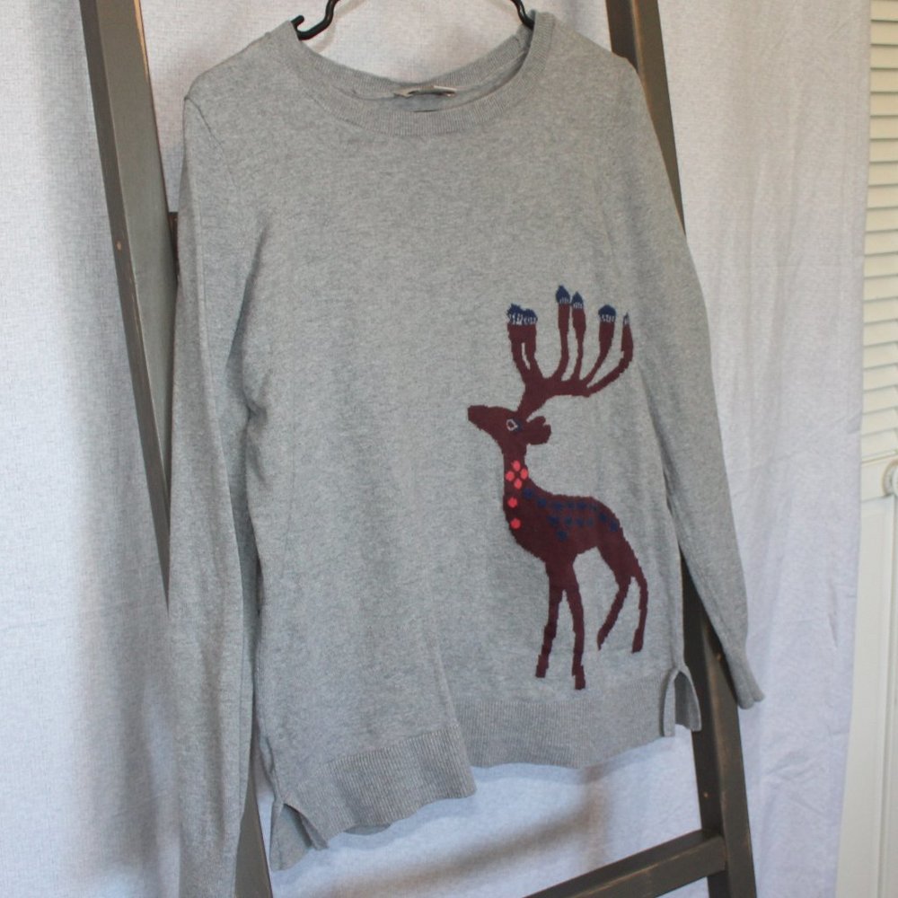 Loft sweater, cute deer design, grey, large